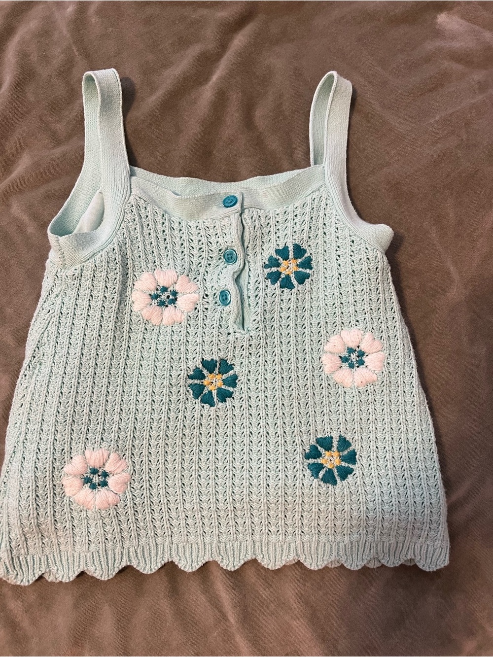 C&C California Mint Crochet Tank with Pink & Teal Floral Embroidery